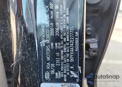 2018 Kia Forte Lx z USA, uszkodzony, nr VIN 3KPFK4A74JE277735